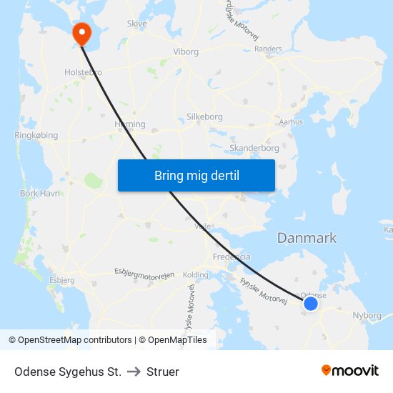 Odense Sygehus St. to Struer map