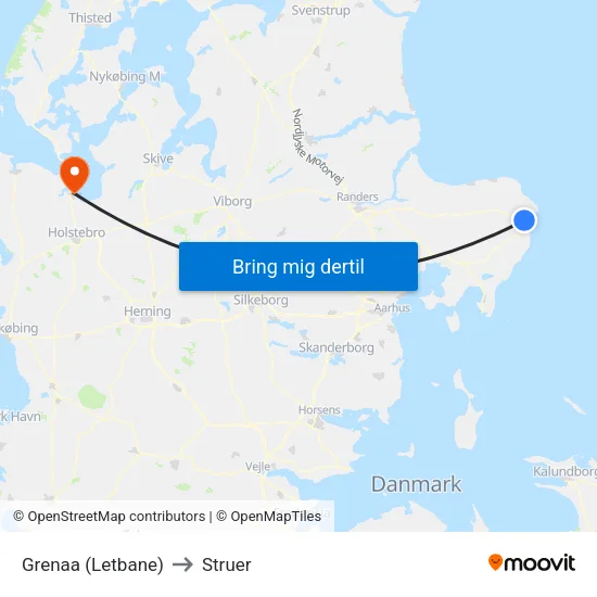 Grenaa (Letbane) to Struer map
