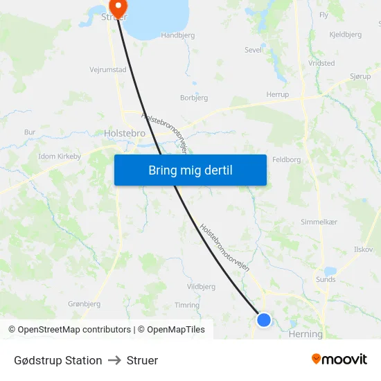 Gødstrup Station to Struer map