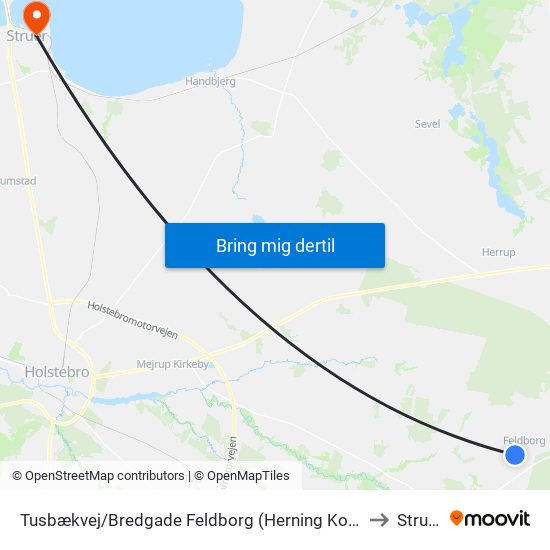 Tusbækvej/Bredgade Feldborg (Herning Kom) to Struer map