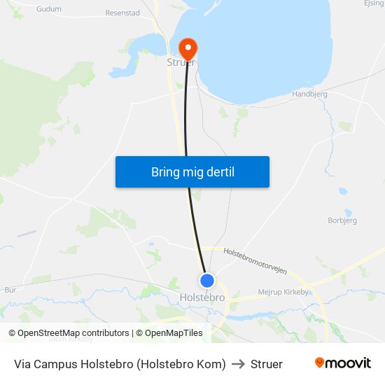 Via Campus Holstebro (Holstebro Kom) to Struer map