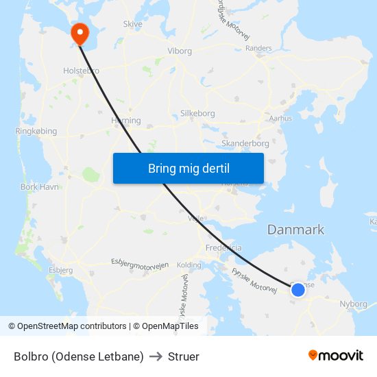 Bolbro (Odense Letbane) to Struer map