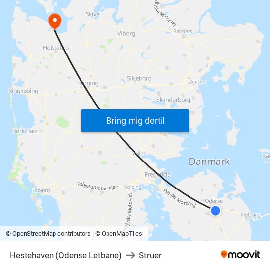 Hestehaven (Odense Letbane) to Struer map