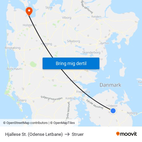 Hjallese St. (Odense Letbane) to Struer map