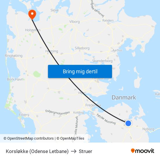 Korsløkke (Odense Letbane) to Struer map