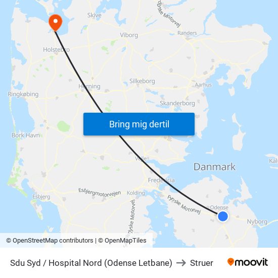 Sdu Syd / Hospital Nord (Odense Letbane) to Struer map