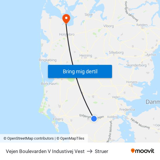 Vejen Boulevarden V Industivej Vest to Struer map