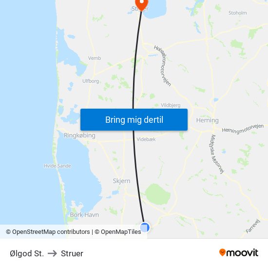 Ølgod St. to Struer map