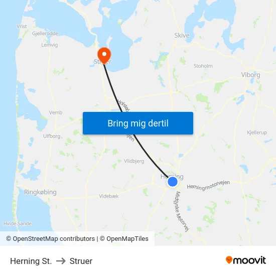 Herning St. to Struer map