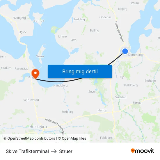 Skive Trafikterminal to Struer map