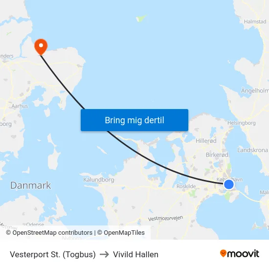 Vesterport St. (Togbus) to Vivild Hallen map