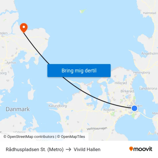 Rådhuspladsen St. (Metro) to Vivild Hallen map