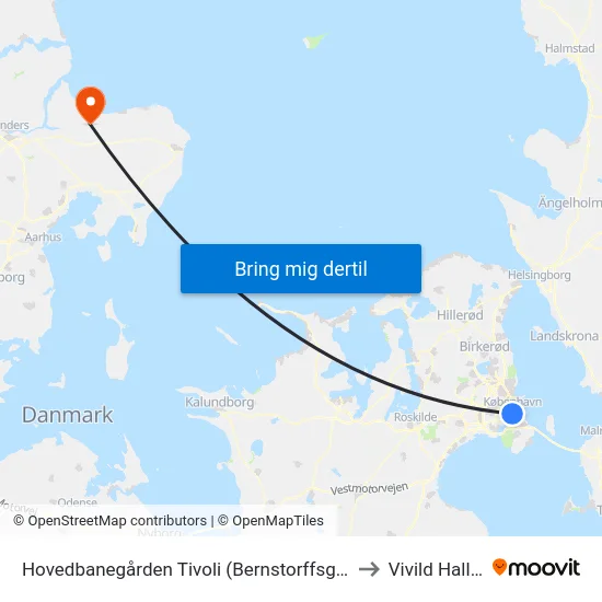 Hovedbanegården Tivoli (Bernstorffsgade) to Vivild Hallen map