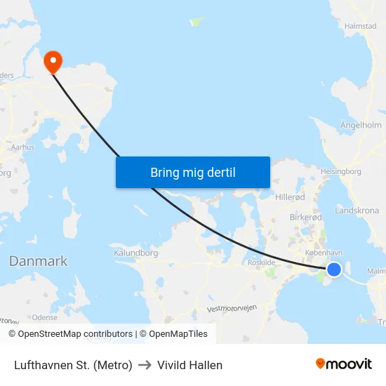 Lufthavnen St. (Metro) to Vivild Hallen map