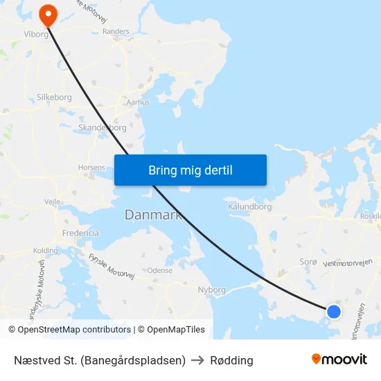 Næstved St. (Banegårdspladsen) to Rødding map