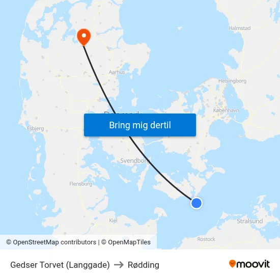 Gedser Torvet (Langgade) to Rødding map