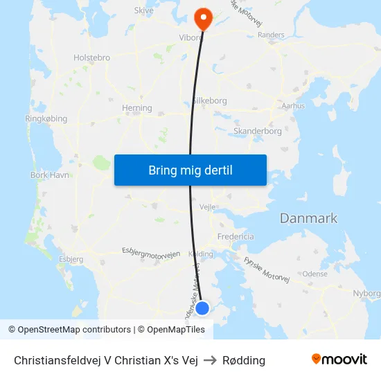 Christiansfeldvej V Christian X's Vej to Rødding map