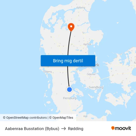 Aabenraa Busstation (Bybus) to Rødding map