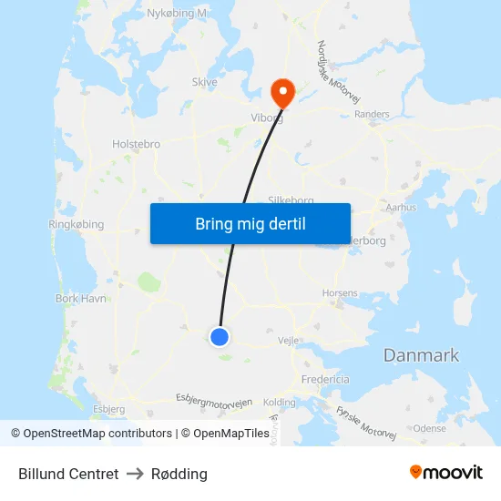 Billund Centret to Rødding map