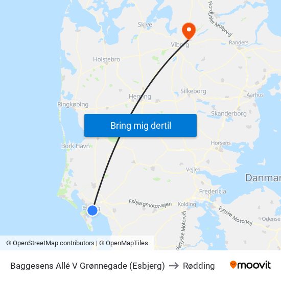 Baggesens Allé V Grønnegade (Esbjerg) to Rødding map
