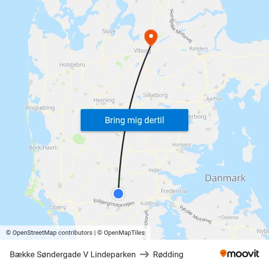 Bække Søndergade V Lindeparken to Rødding map