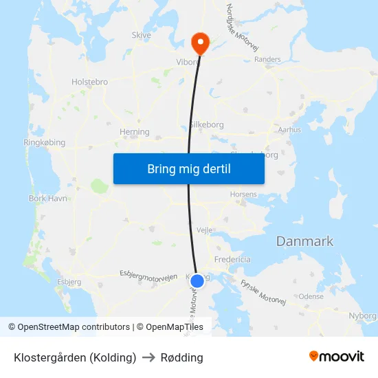 Klostergården (Kolding) to Rødding map