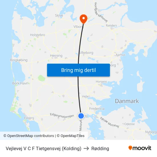 Vejlevej V C F Tietgensvej (Kolding) to Rødding map