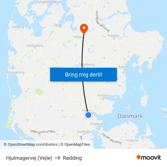 Hjulmagervej (Vejle) to Rødding map