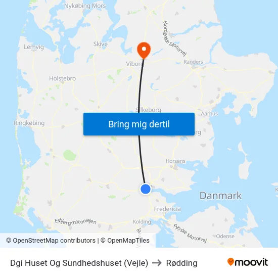 Dgi Huset Og Sundhedshuset (Vejle) to Rødding map