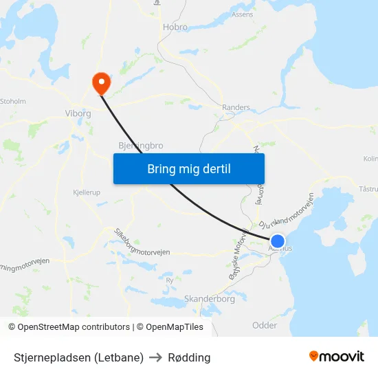 Stjernepladsen (Letbane) to Rødding map