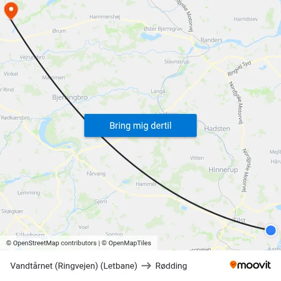 Vandtårnet (Ringvejen) (Letbane) to Rødding map