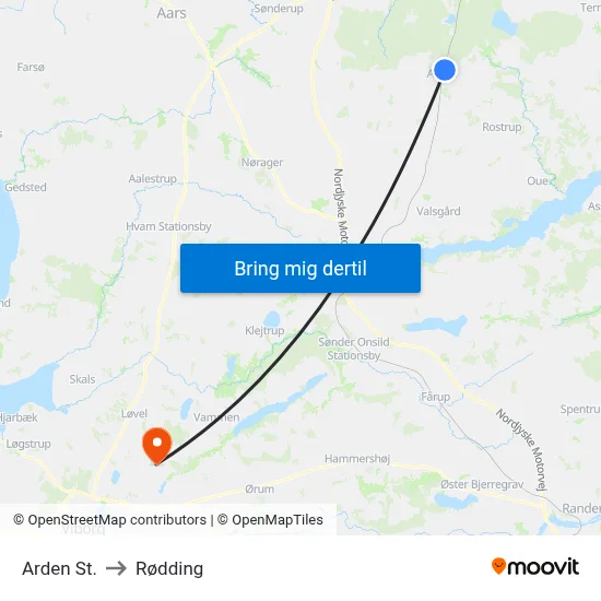 Arden St. to Rødding map