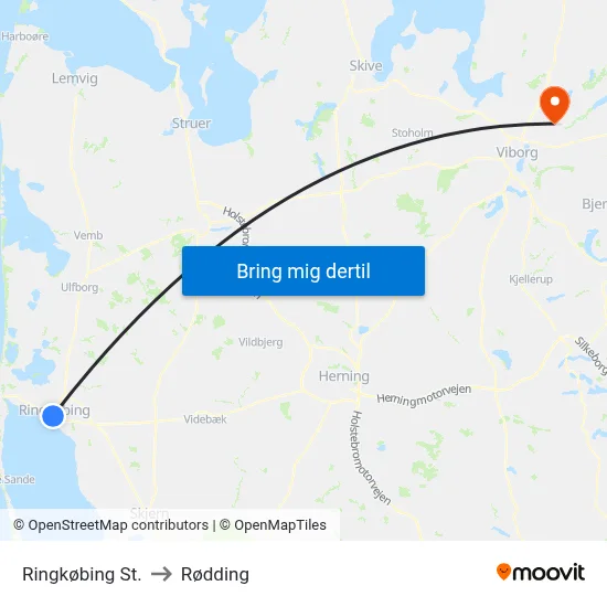 Ringkøbing St. to Rødding map