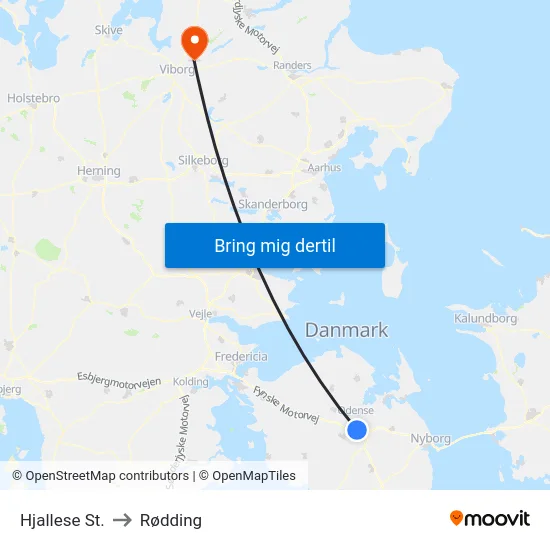 Hjallese St. to Rødding map