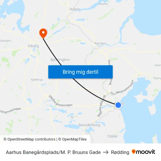 Aarhus Banegårdsplads/M. P. Bruuns Gade to Rødding map