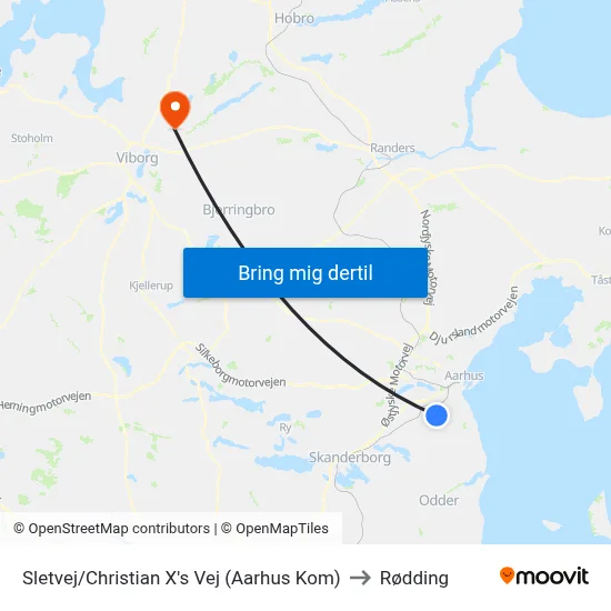 Sletvej/Christian X's Vej (Aarhus Kom) to Rødding map