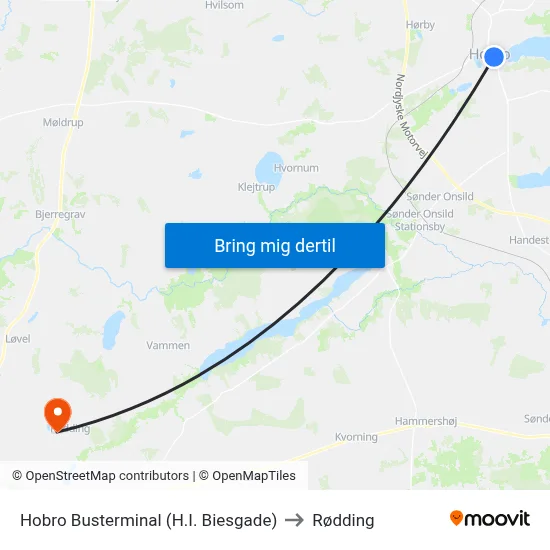 Hobro Busterminal (H.I. Biesgade) to Rødding map