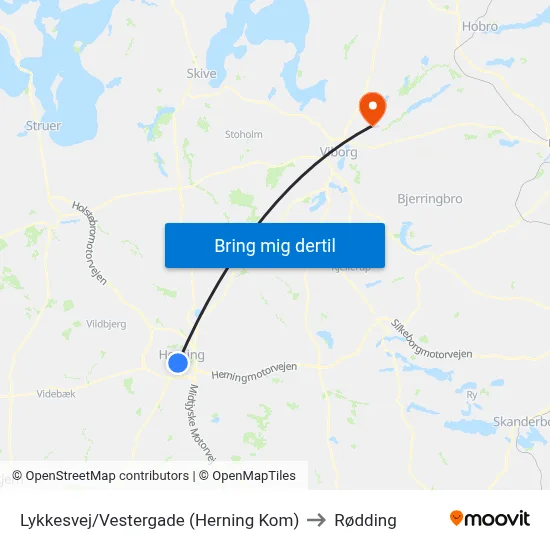 Lykkesvej/Vestergade (Herning Kom) to Rødding map