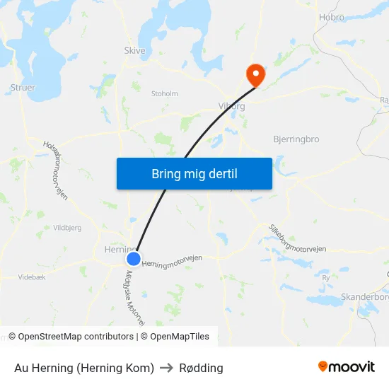 Au Herning (Herning Kom) to Rødding map