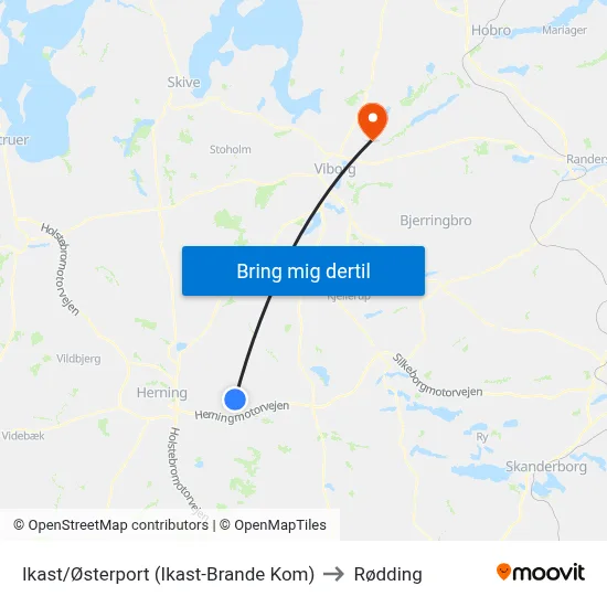 Ikast/Østerport (Ikast-Brande Kom) to Rødding map