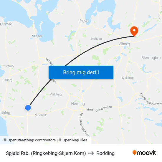 Spjald Rtb. (Ringkøbing-Skjern Kom) to Rødding map