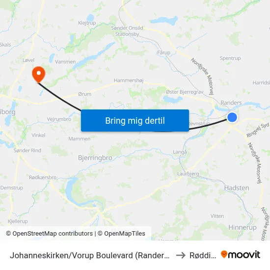 Johanneskirken/Vorup Boulevard (Randers Kom) to Rødding map