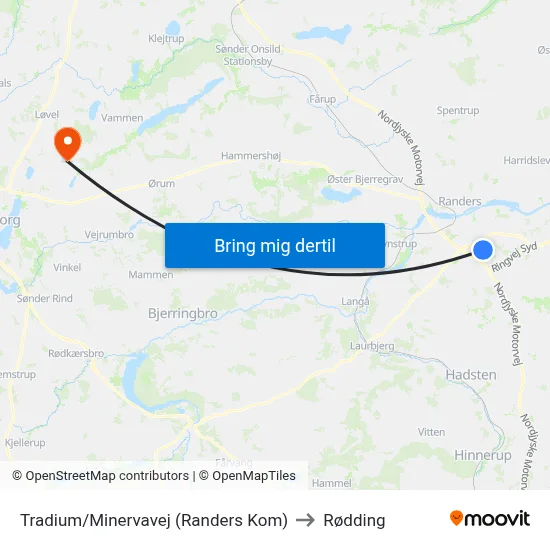 Tradium/Minervavej (Randers Kom) to Rødding map