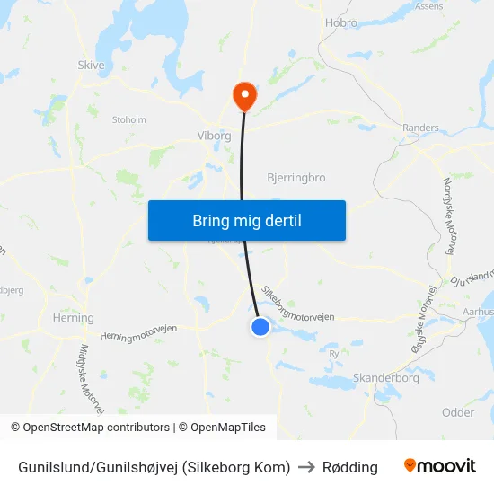 Gunilslund/Gunilshøjvej (Silkeborg Kom) to Rødding map