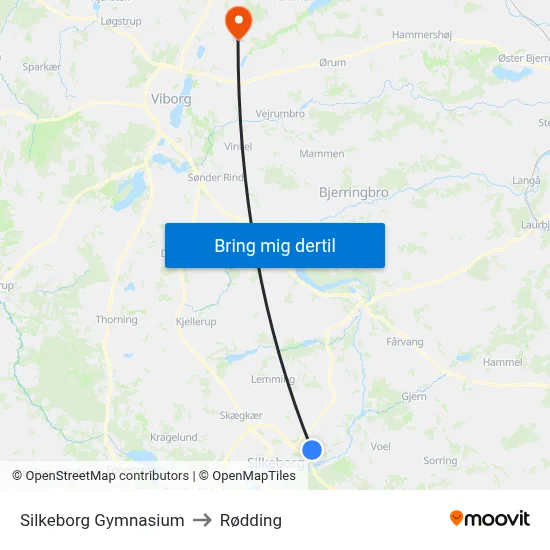 Silkeborg Gymnasium to Rødding map