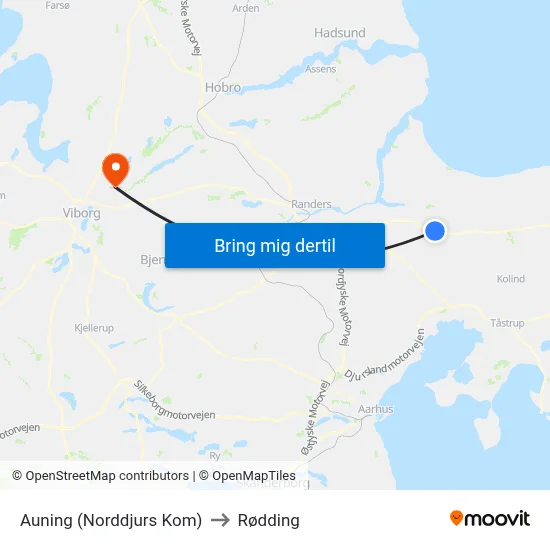 Auning (Norddjurs Kom) to Rødding map