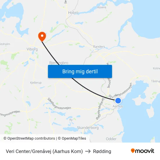 Veri Center/Grenåvej (Aarhus Kom) to Rødding map