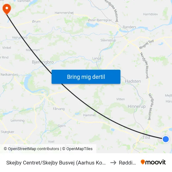 Skejby Centret/Skejby Busvej (Aarhus Kom) to Rødding map
