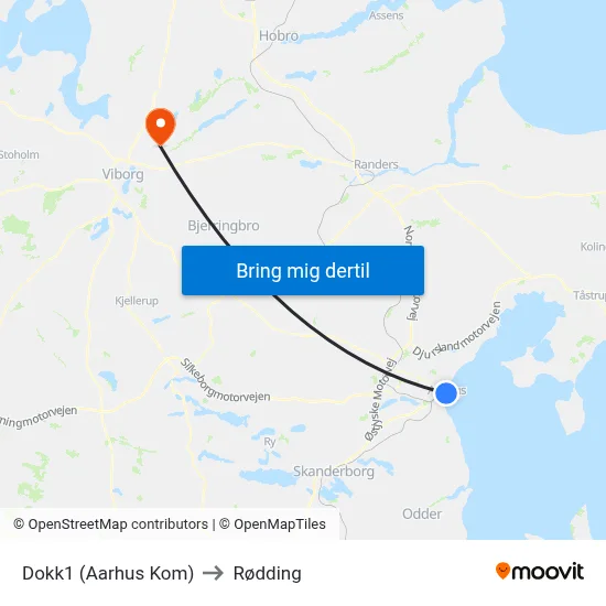 Dokk1 (Aarhus Kom) to Rødding map