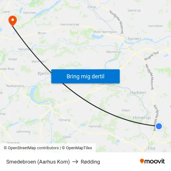 Smedebroen (Aarhus Kom) to Rødding map